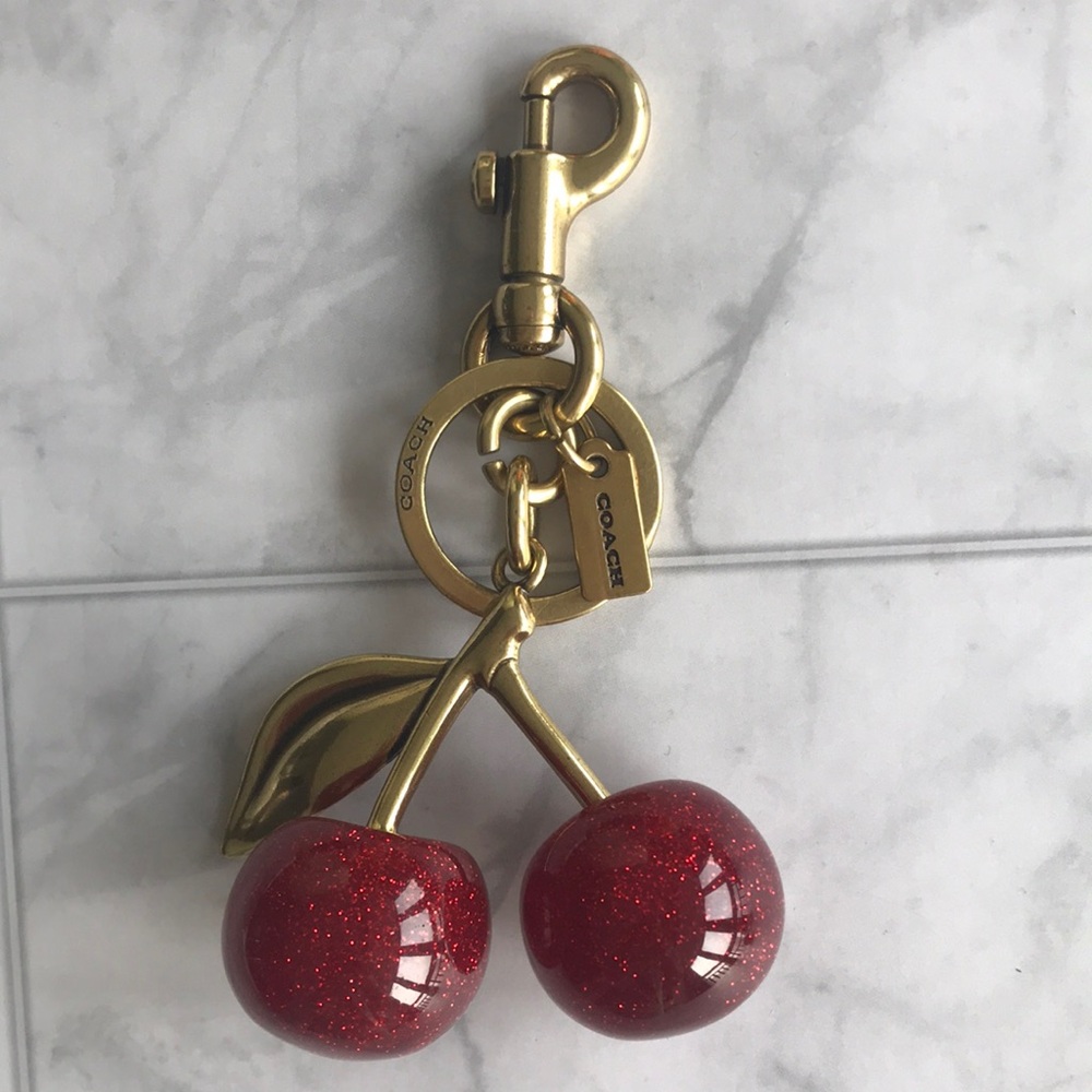 Coach Gold-Tone Cherry Key Charm with Red Glitter Cherries